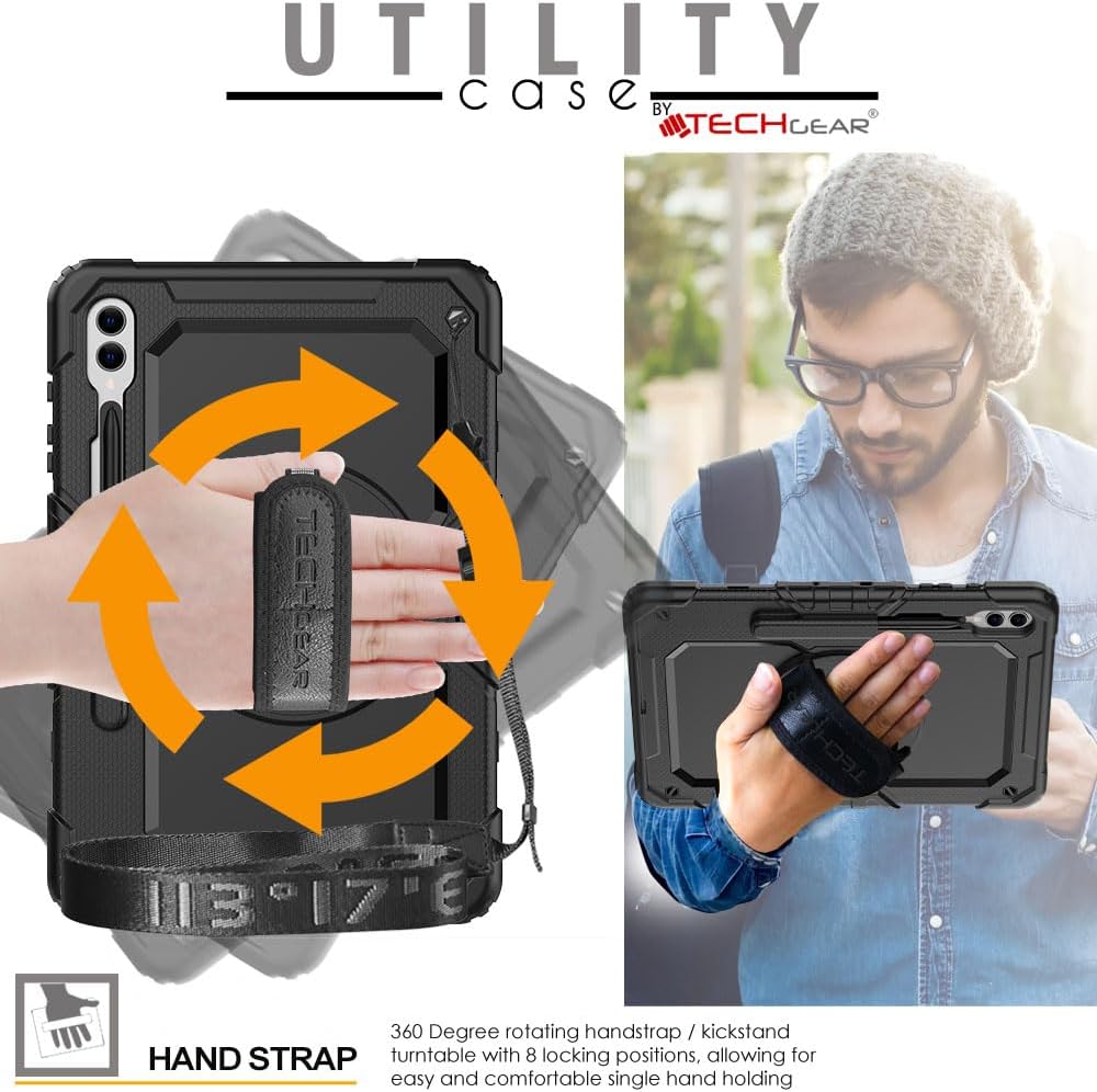 [UTILITY Case] Full Body Shockproof Case with Stand, Hand & Shoulder Strap for Samsung Galaxy Tab S9 Plus 12.4" (SM-X810, SM-X816 Series)
