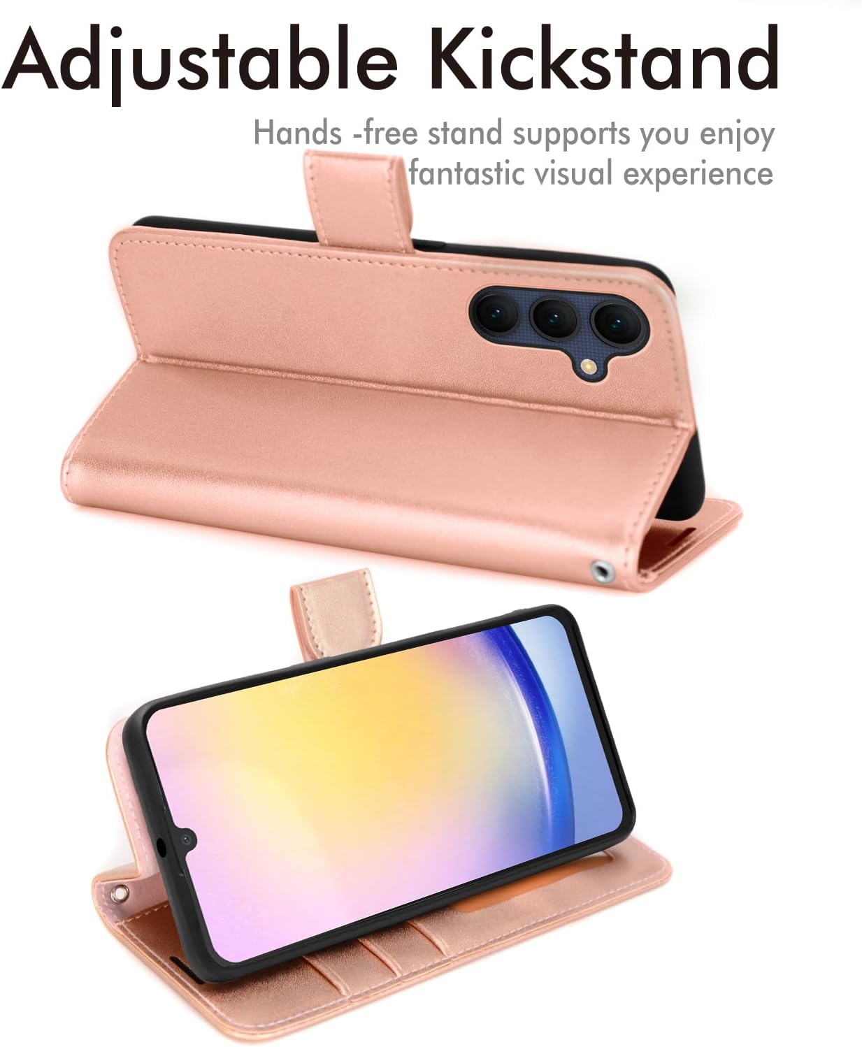 [Leather Wallet Case] Protective Cover with Cash & Card Holder, Stand and Wrist Strap For Samsung Galaxy A25 5G