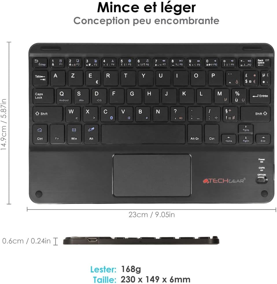 [Active Strike Pro] French AZERTY Slim Bluetooth Wireless Keyboard with Mouse Touchpad