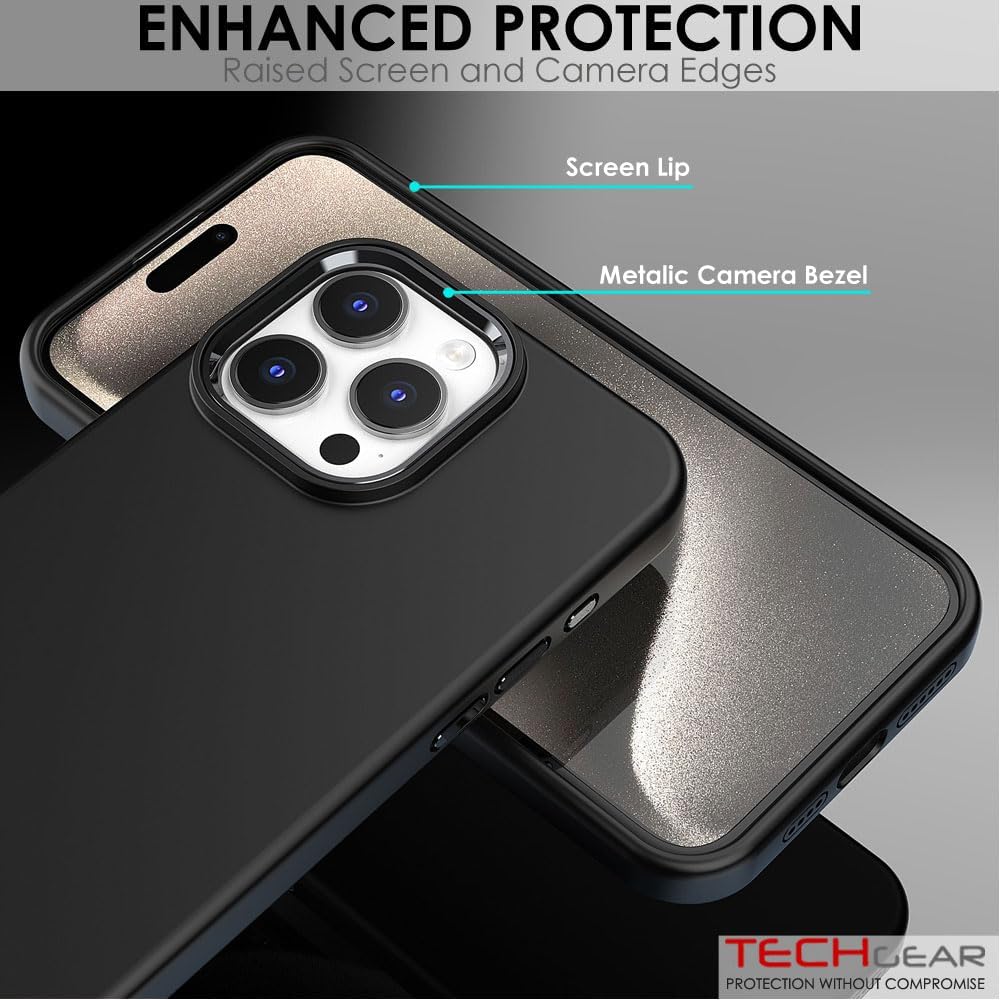TECHGEAR iPhone 15 Pro Magnetic Silicone Case, Premium Liquid Silicone Anti-Scratch Compatible with MagSafe Soft Gel Rubber, Microfibre Lining Shockproof Phone Case For iPhone 15 Pro 6.1" - Black