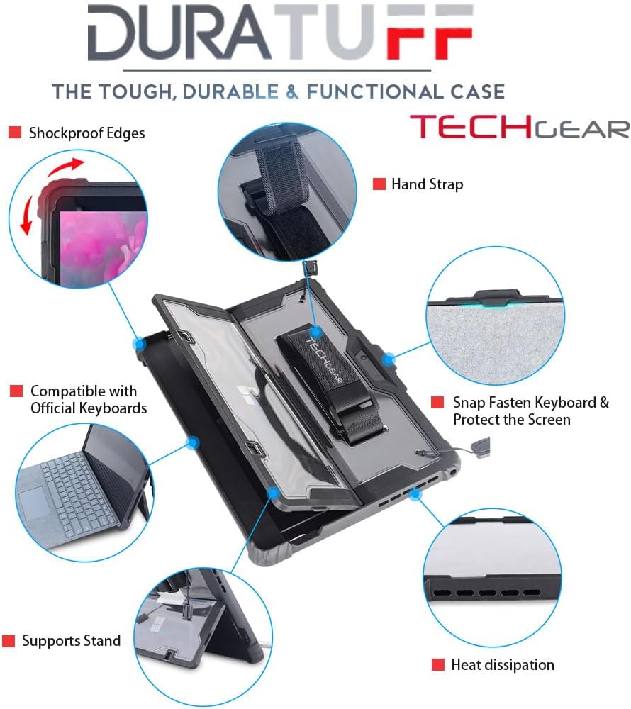 [DuraTUFF Case] Tough Rugged HEAVY DUTY Armour Shockproof Impact Case with Hand and Shoulder Strap & Stand Cover for Microsoft Surface Pro 4 5 6 7 7+