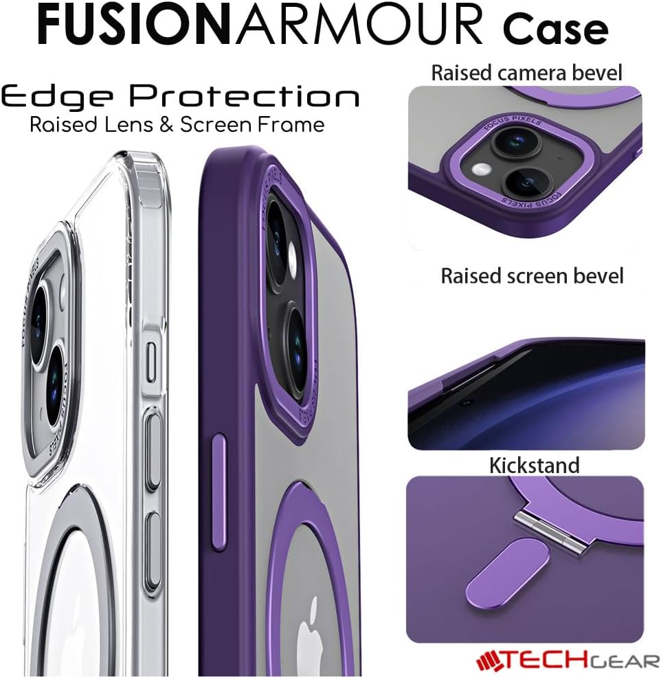 [Fusion Armour Ring] Premium Tough Protective Magnetic Ring Kickstand Case, MagSafe Case for iPhone 15 Plus 6.7"