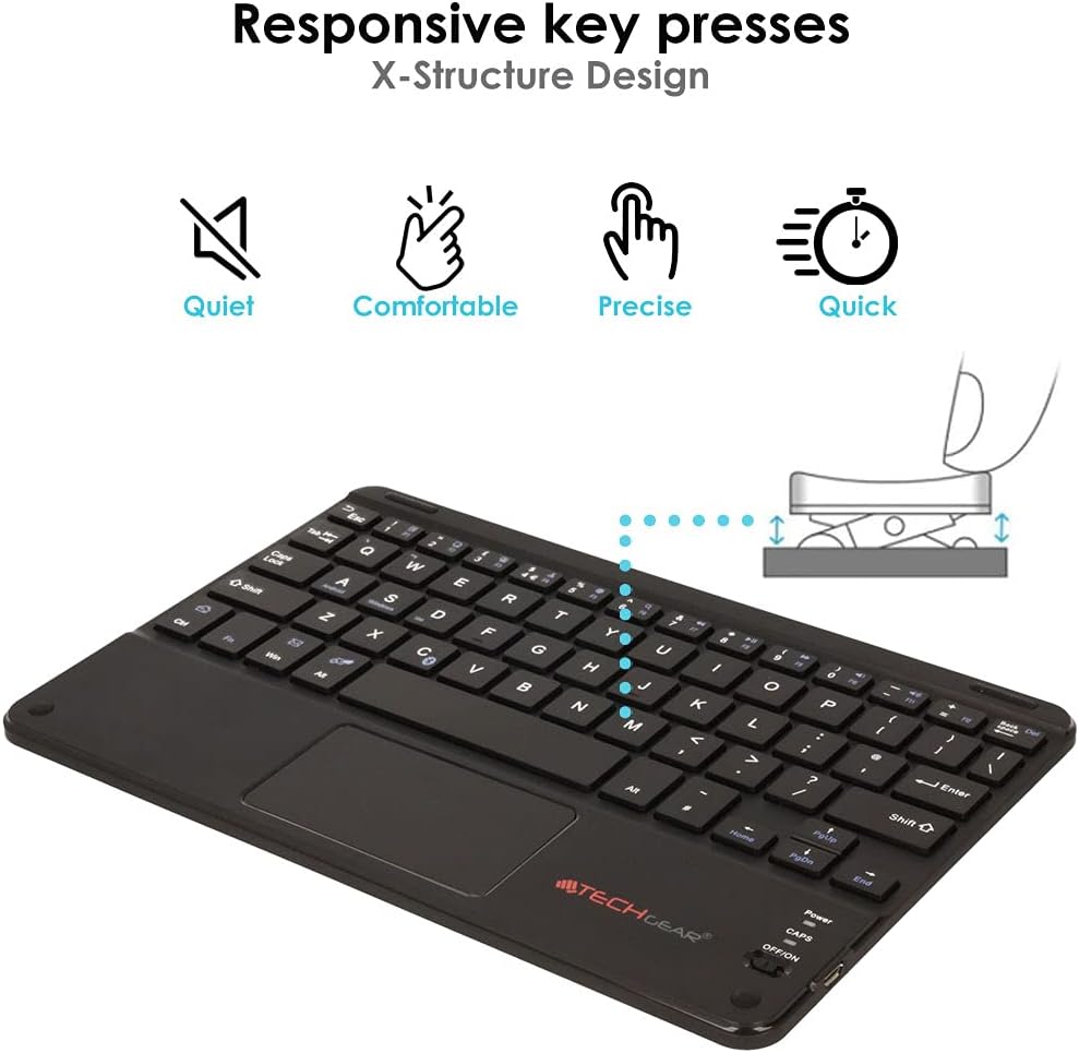 TECHGEAR® [Active Strike Pro Clavier AZERTY Bluetooth sans Fil avec Pavé Tactile Multifonctionnel Intégré pour Galaxy Tab A7 Lite 8.7 2021, Tab A 7.0 2016, Tab A 8.0 2019 (+Housse Clavier