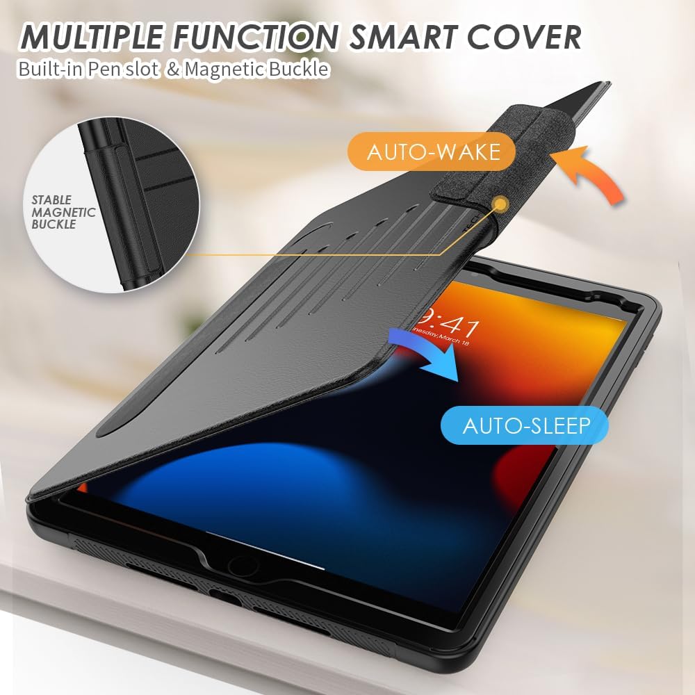 [Enduro Case] Tough Strong Magnetic & Flip Case [Auto Sleep/Wake] Cover with Multi-Angle Stand & Card Slot For Apple iPad 10.2" 2021-2019 9th-7th Gen