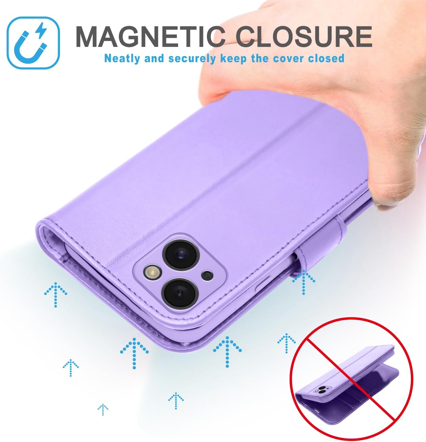 [Leather Wallet Case] Genuine Leather [RFID Blocking] Magnetic Flip Case with Card & Slots and Stand For iPhone 15 6.1"