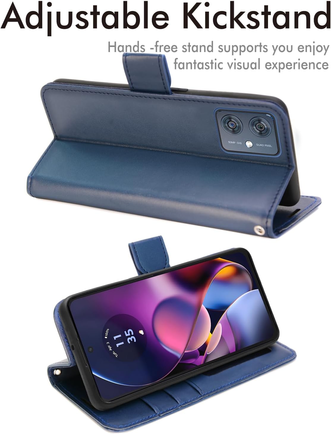 [Leather Wallet Case] Protective Cover with Cash & Card Holder, Stand and Wrist Strap For Motorola Moto G54 5G