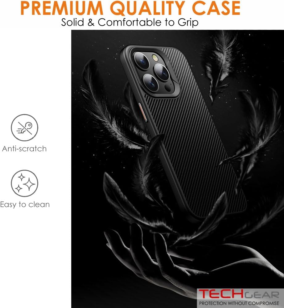 [Carbon Fibre Detail] Shockproof, Anti-Scratch, Slim Hybrid Gel Bumper Case with Hard Back Compatible with MagSafe Cover for iPhone 15 Pro Max 6.7"