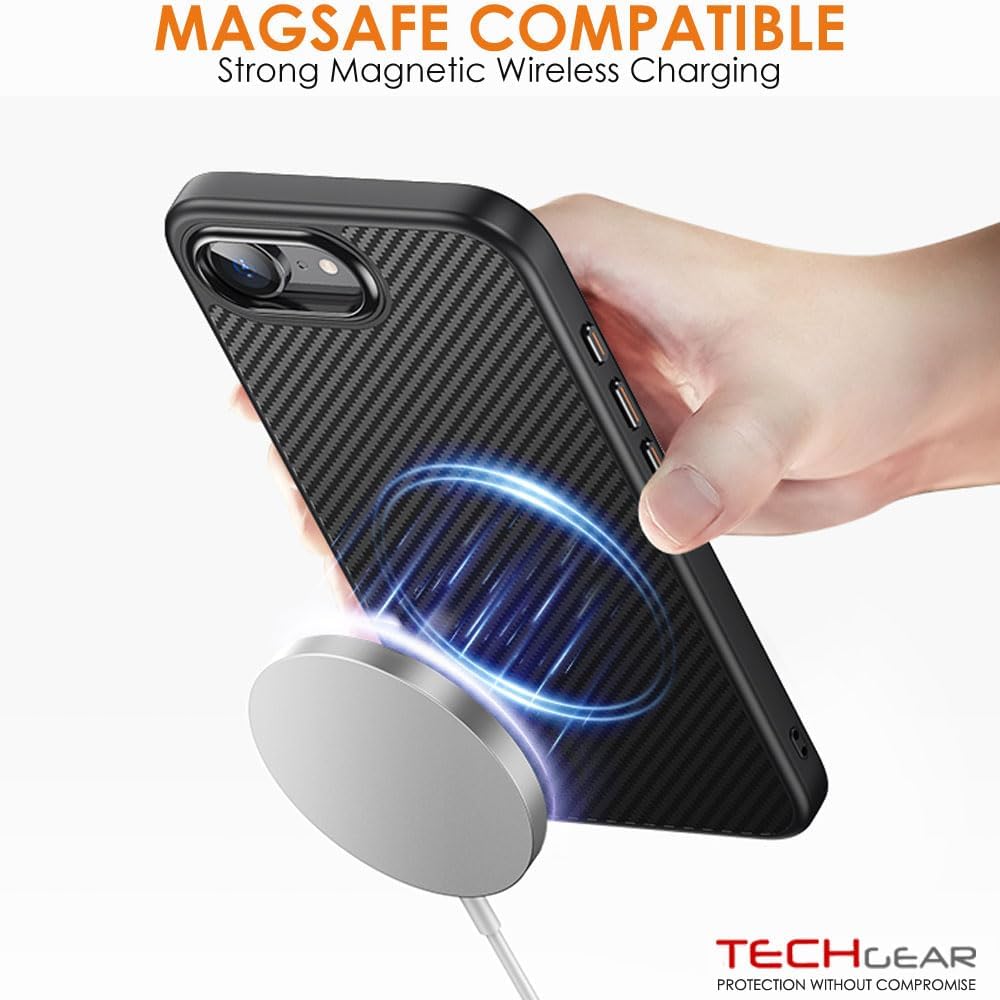 [Carbon Fibre Detail] iPhone 16e Ultra Magnetic Shockproof Slim Case with Tough Hard Back Compatible with MagSafe