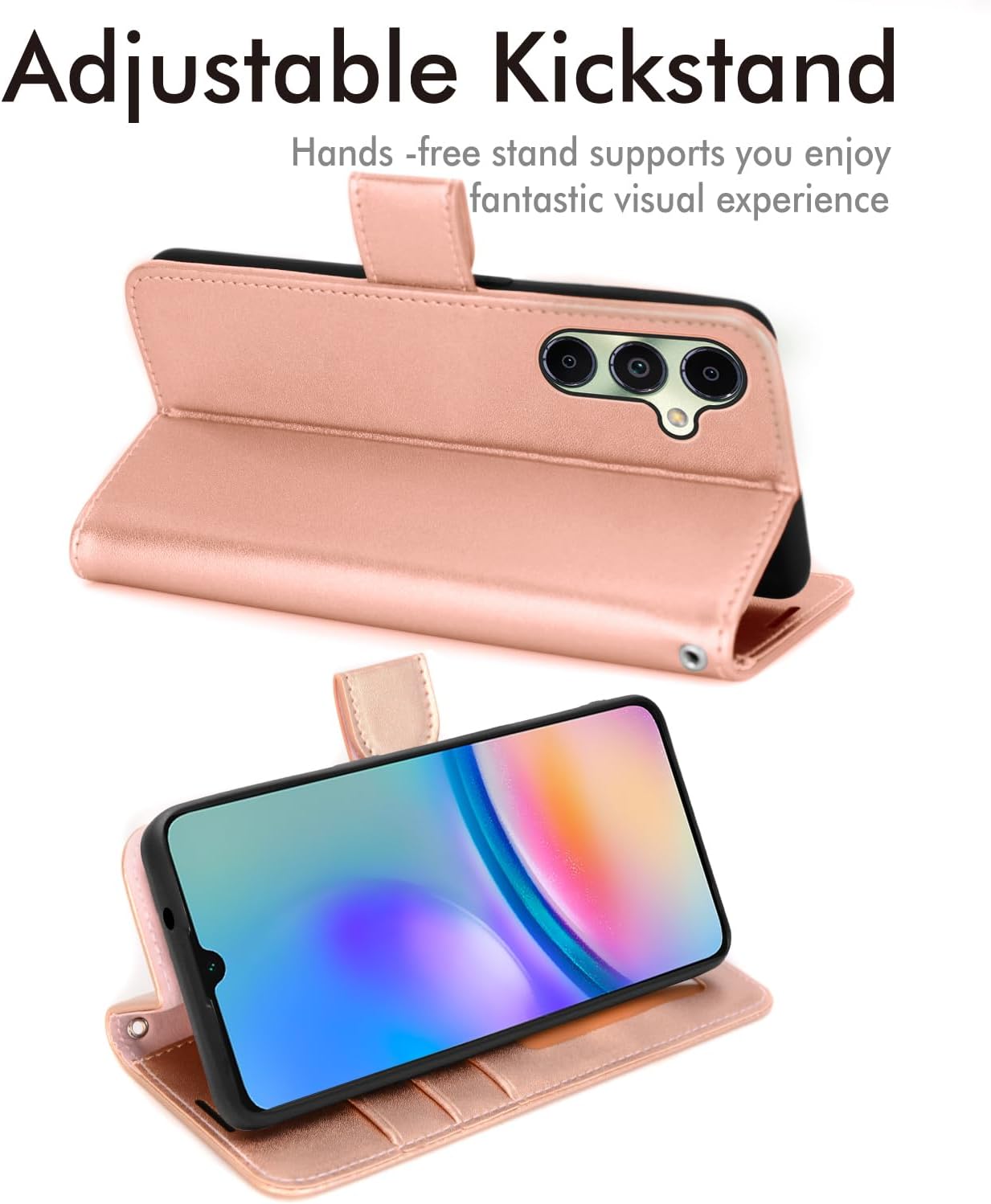[Leather Wallet Case] Protective Cover with Cash & Card Holder, Stand and Wrist Strap For Samsung Galaxy A05s