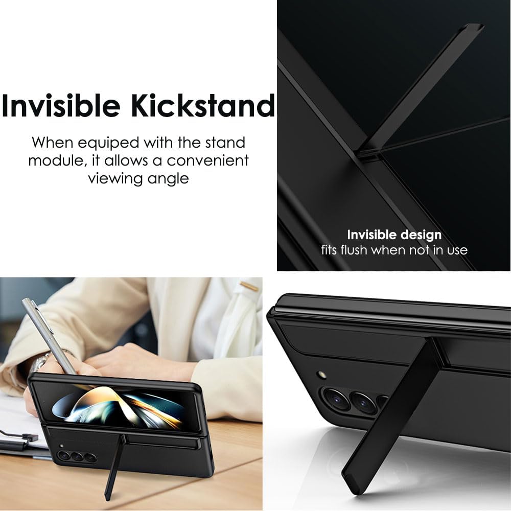 Samsung Galaxy Z Fold 5 Phone Case, [Interchangeable S-Pen Holder / Kickstand] [Front Screen Frame] Ultra-thin Hard PC Bumper Full Protective Cover