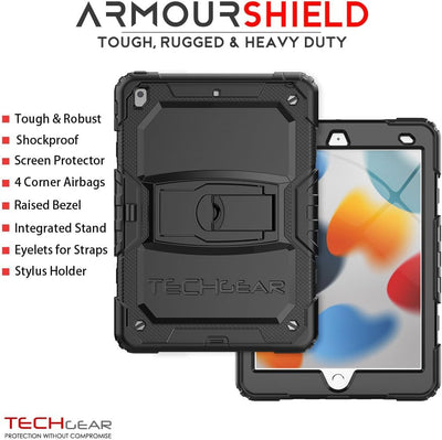 [ArmourSHIELD Case] Full Body Tough Rugged Case with Folding Stand & Screen Protector For Apple iPad 10.2" 2021/2020/2019 [9th/8th/7th Generation]