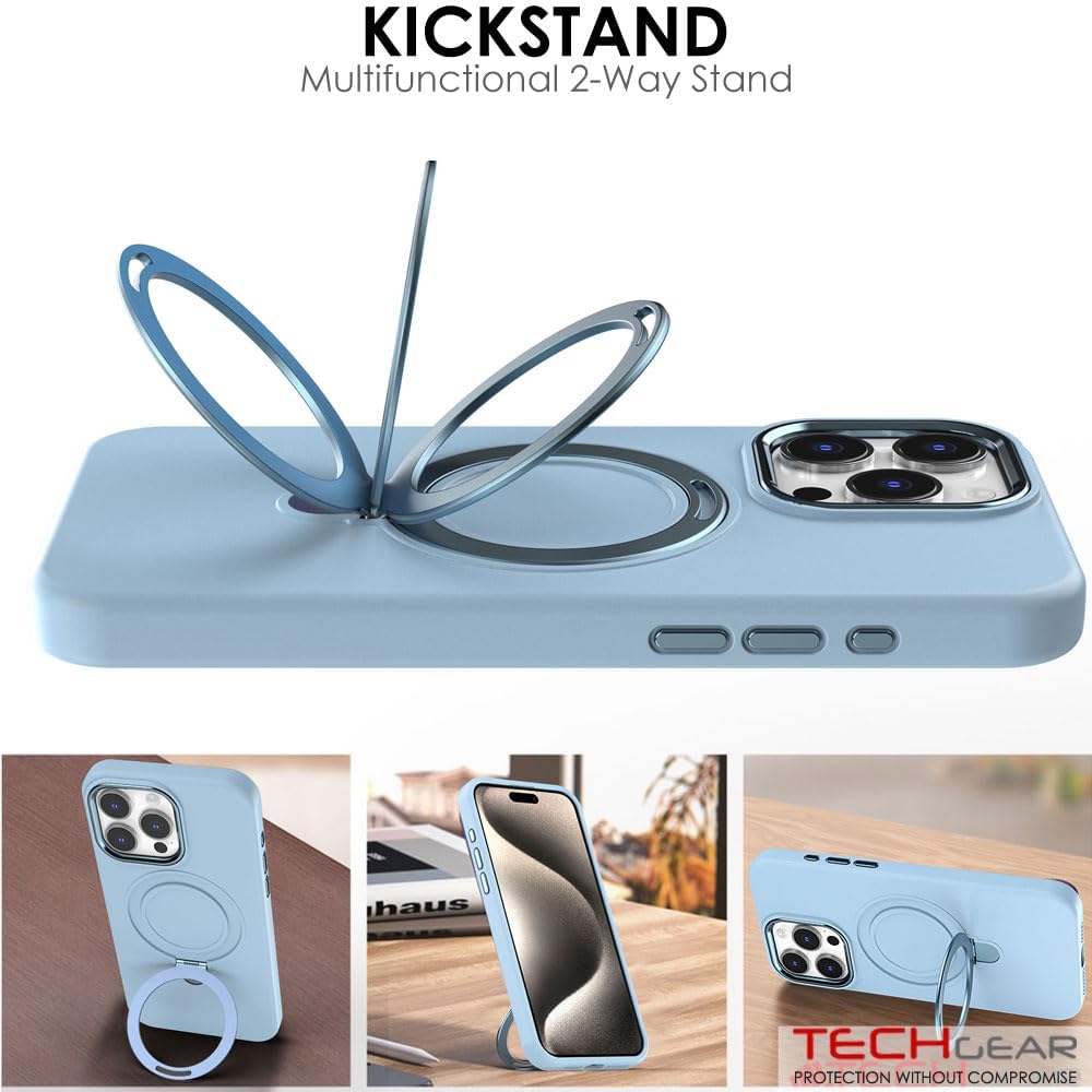 Premium Liquid Silicone Shockproof Anti-Scratch Magnetic Kickstand Case, Soft Microfibre Lining, Compatible with MagSafe Case for iPhone 15 Pro 6.1"