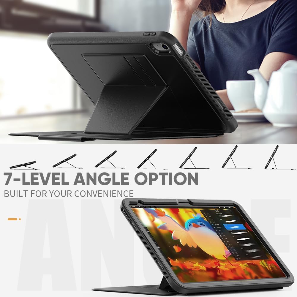 [Enduro Case] Tough Strong Magnetic & Flip Case [Auto Sleep/Wake] Cover with Multi-Angle Stand & Card Slot For Apple iPad 11th & 10th Generation, iPad 2025 / 2022