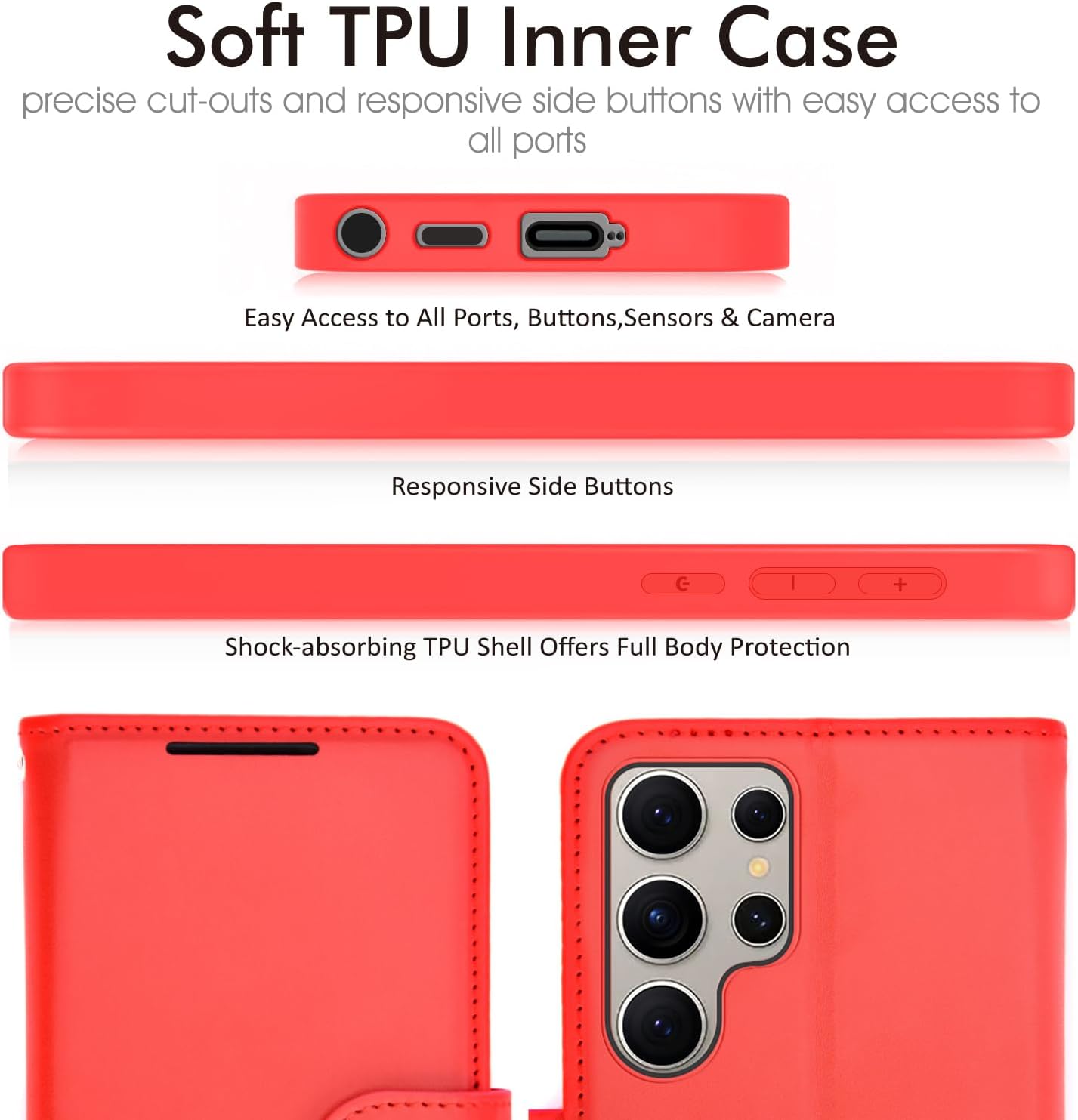 [Wallet Case] Protective Cover with Cash & Card Holder, Stand and Wrist Strap For Samsung Galaxy S24 Ultra