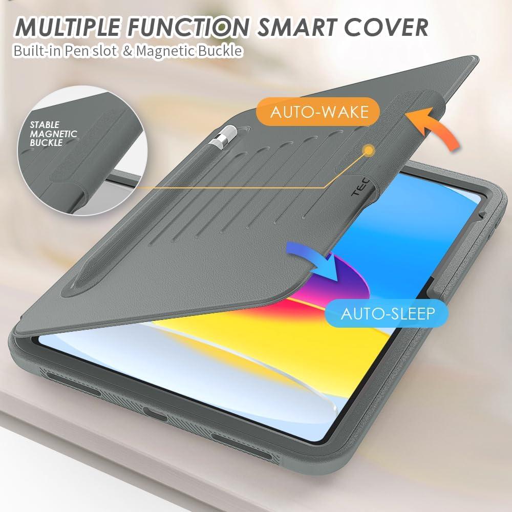 [Enduro Case] Tough Strong Magnetic & Flip Case [Auto Sleep/Wake] Cover with Multi-Angle Stand & Card Slot For Apple iPad 11th & 10th Generation, iPad 2025 / 2022