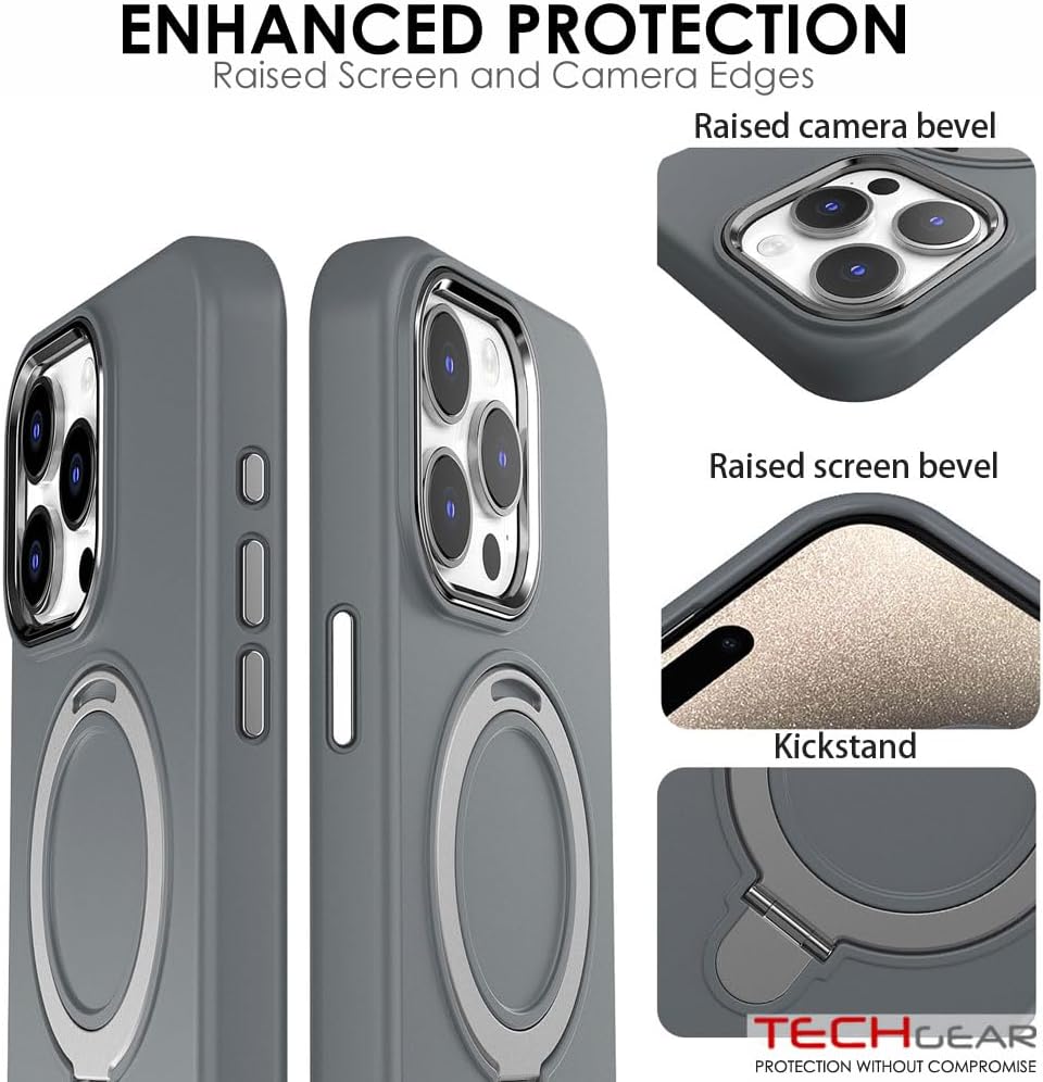 Premium Liquid Silicone Shockproof Anti-Scratch Magnetic Kickstand Case, Soft Microfibre Lining, Compatible with MagSafe Case for iPhone 15 Pro 6.1"