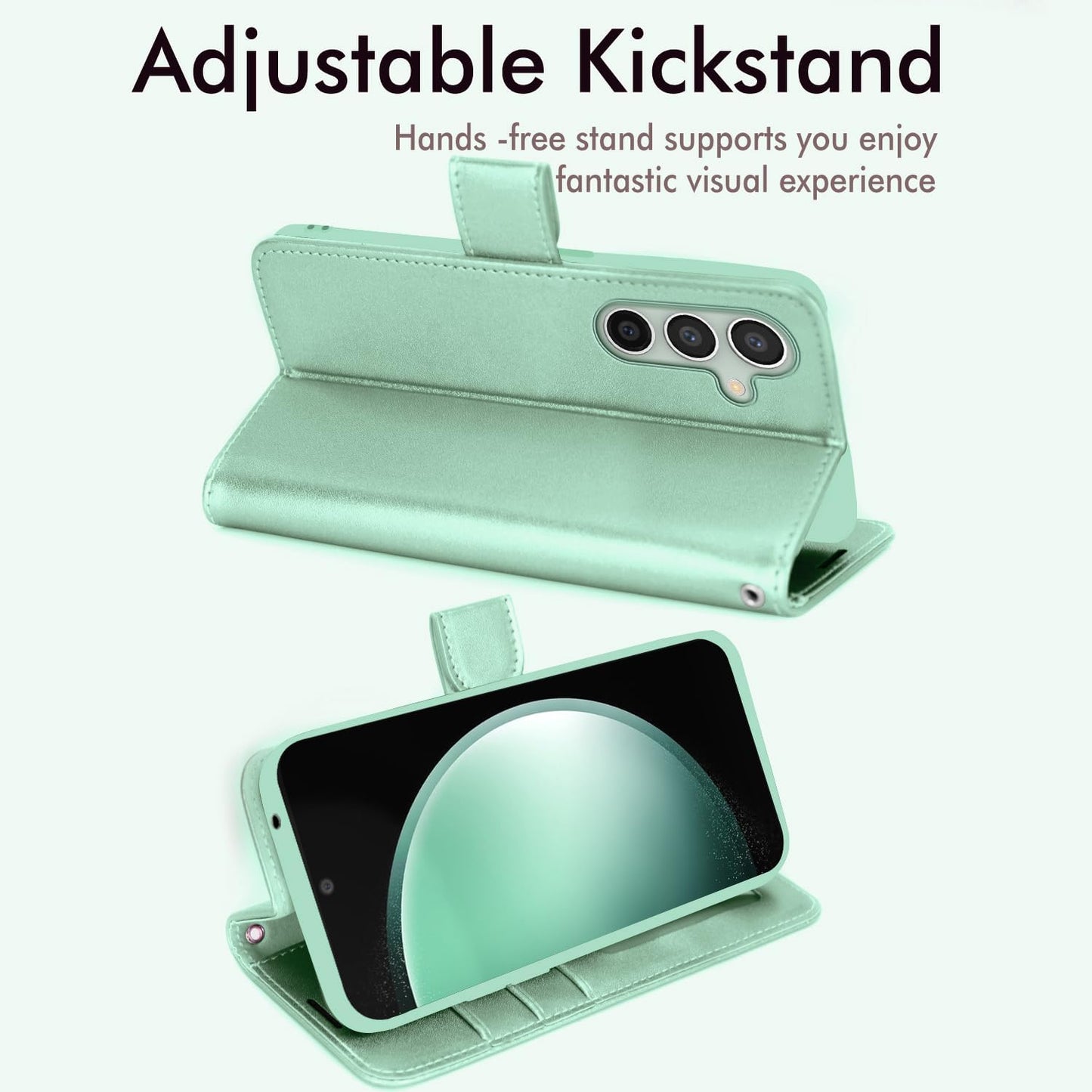 [Leather Wallet Case] Protective Cover with Cash & Card Holder, Stand and Wrist Strap For Samsung Galaxy S23 FE 5G
