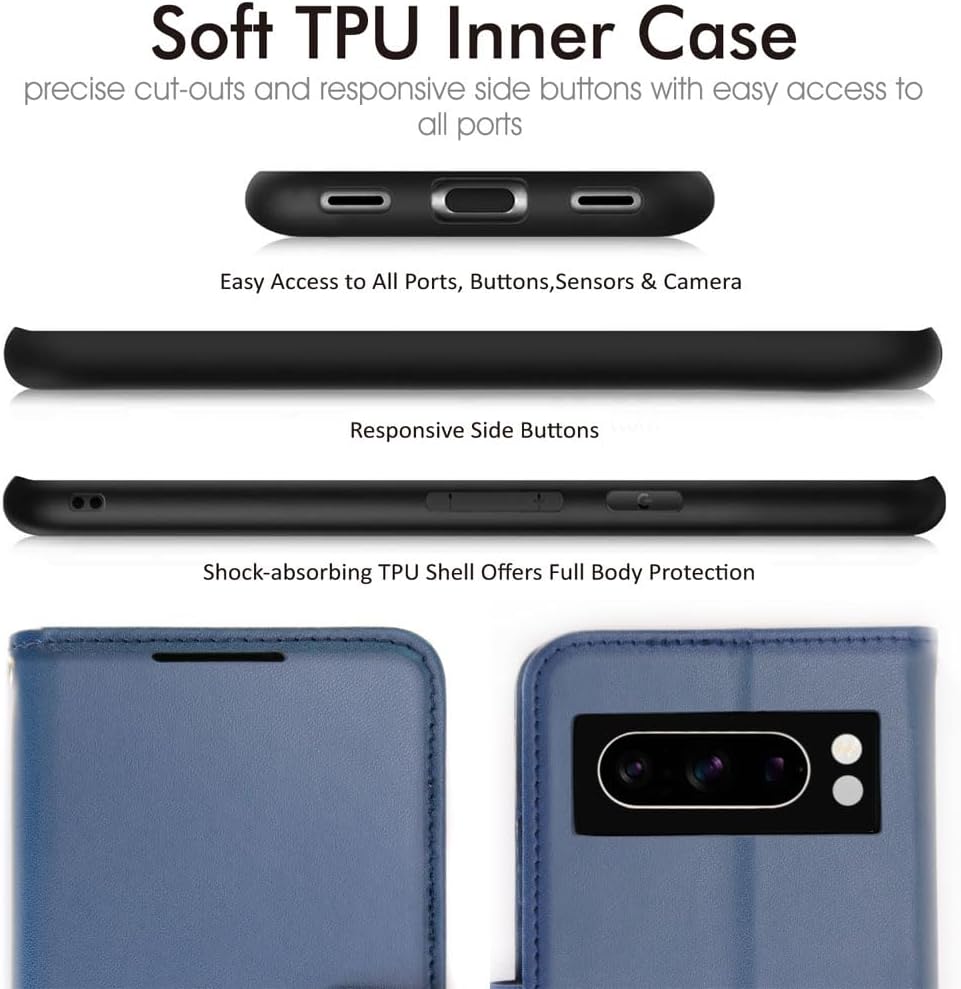 [Wallet Case] Protective Cover with Cash & Card Holder, Stand and Wrist Strap For Google Pixel 8 Pro