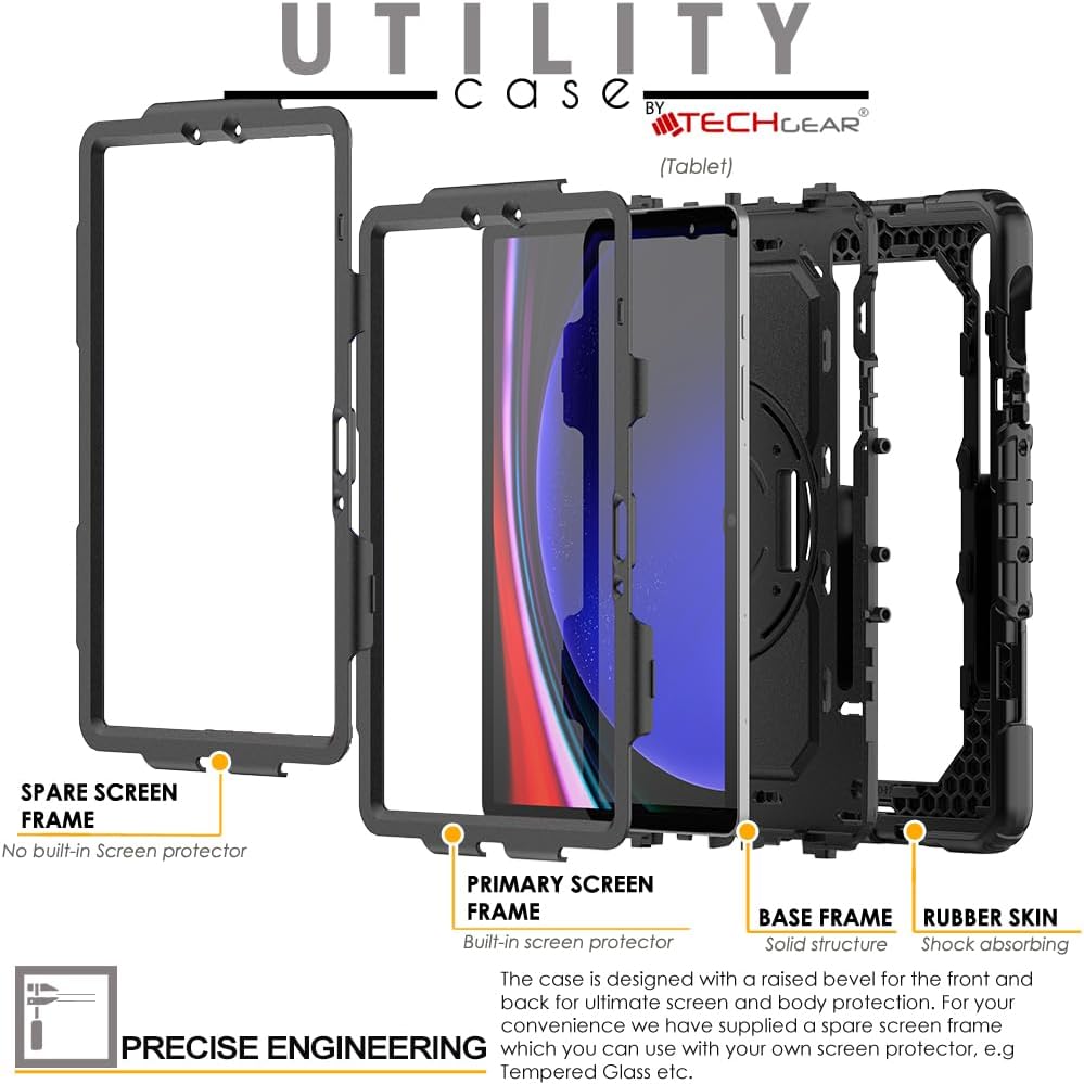 [UTILITY Case] Full Body Shockproof Case with Stand, Hand & Shoulder Strap for Samsung Galaxy Tab S9 FE 10.9" (SM-X510, SM-X516 Series)