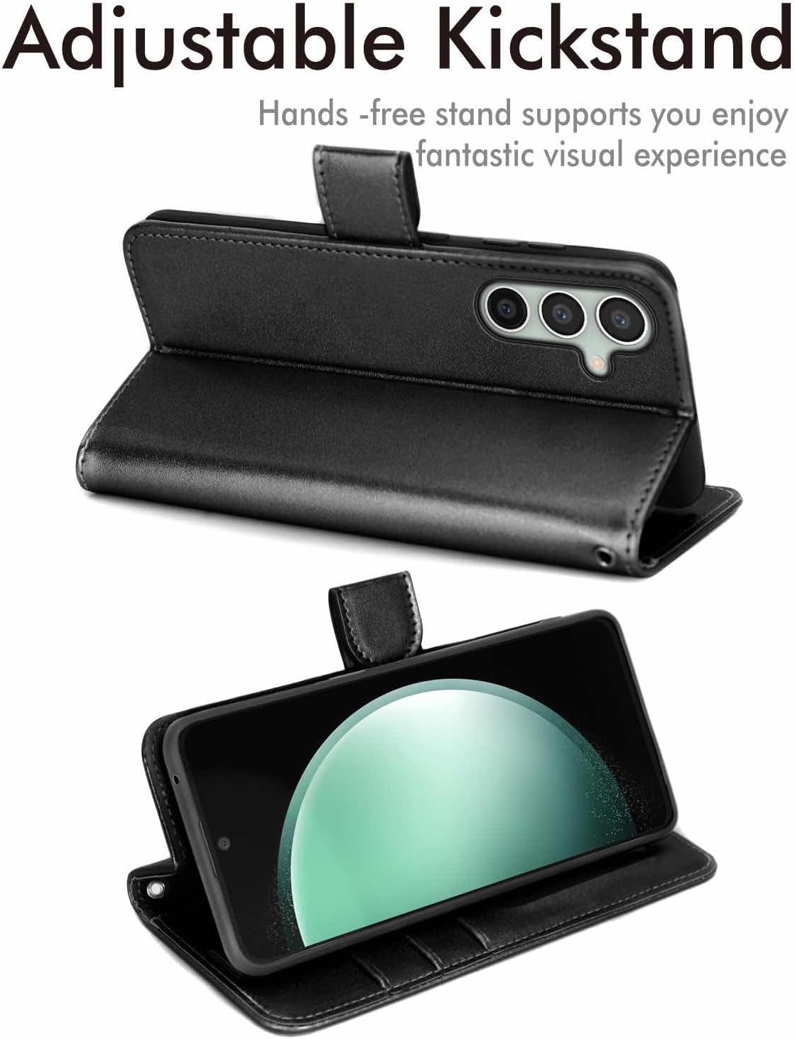 [Leather Wallet Case] Protective Cover with Cash & Card Holder, Stand and Wrist Strap For Samsung Galaxy S23 FE 5G