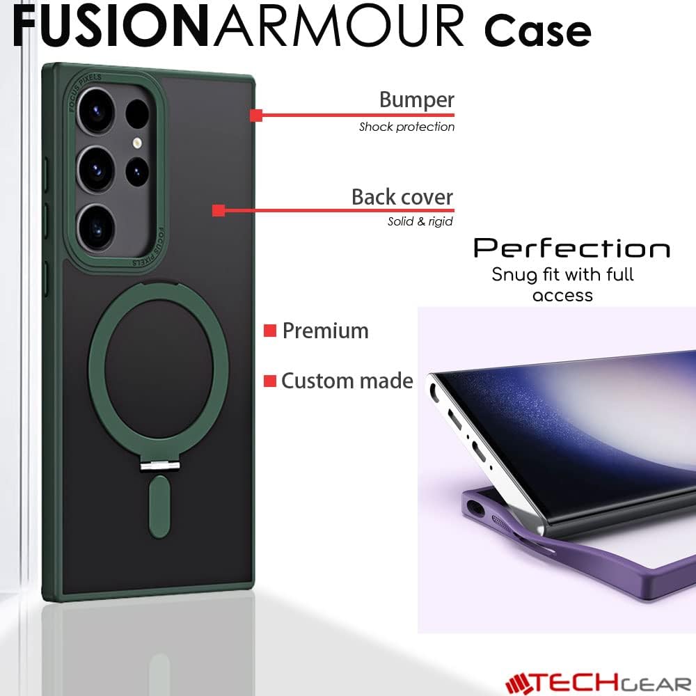 [Fusion Armour Ring] Premium Tough Protective Magnetic Ring Kickstand Case, MagSafe Case for Samsung Galaxy S24 Ultra
