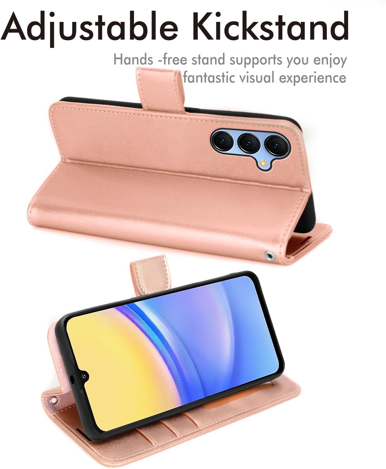 [Leather Wallet Case] Protective Cover with Cash & Card Holder, Stand and Wrist Strap For Samsung Galaxy A15 5g