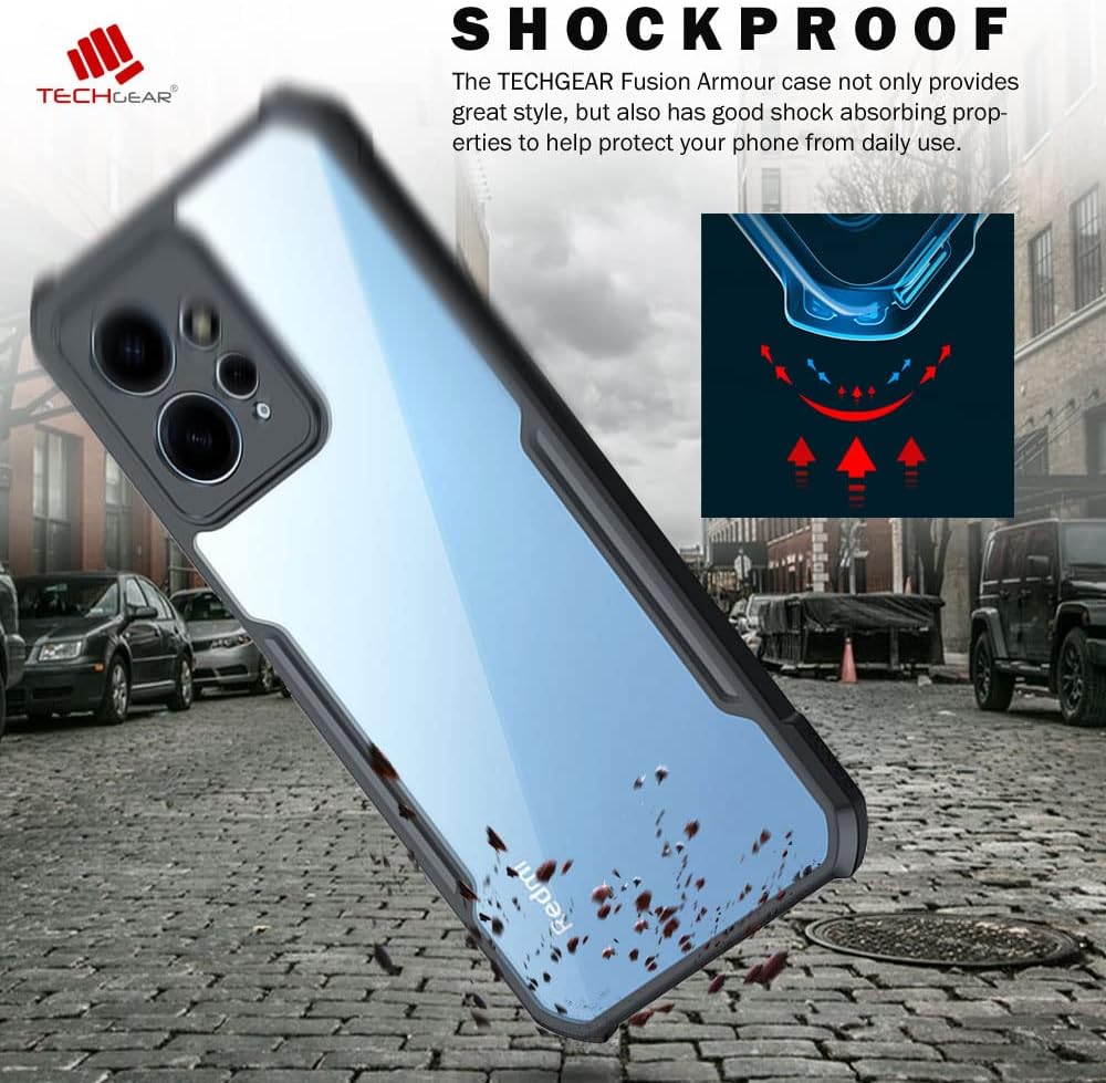 [Fusion Armour Case] Premium Hybrid Tough Heavy Duty, Clear Back, Bumper Case for Xiaomi Redmi Note 12 5G