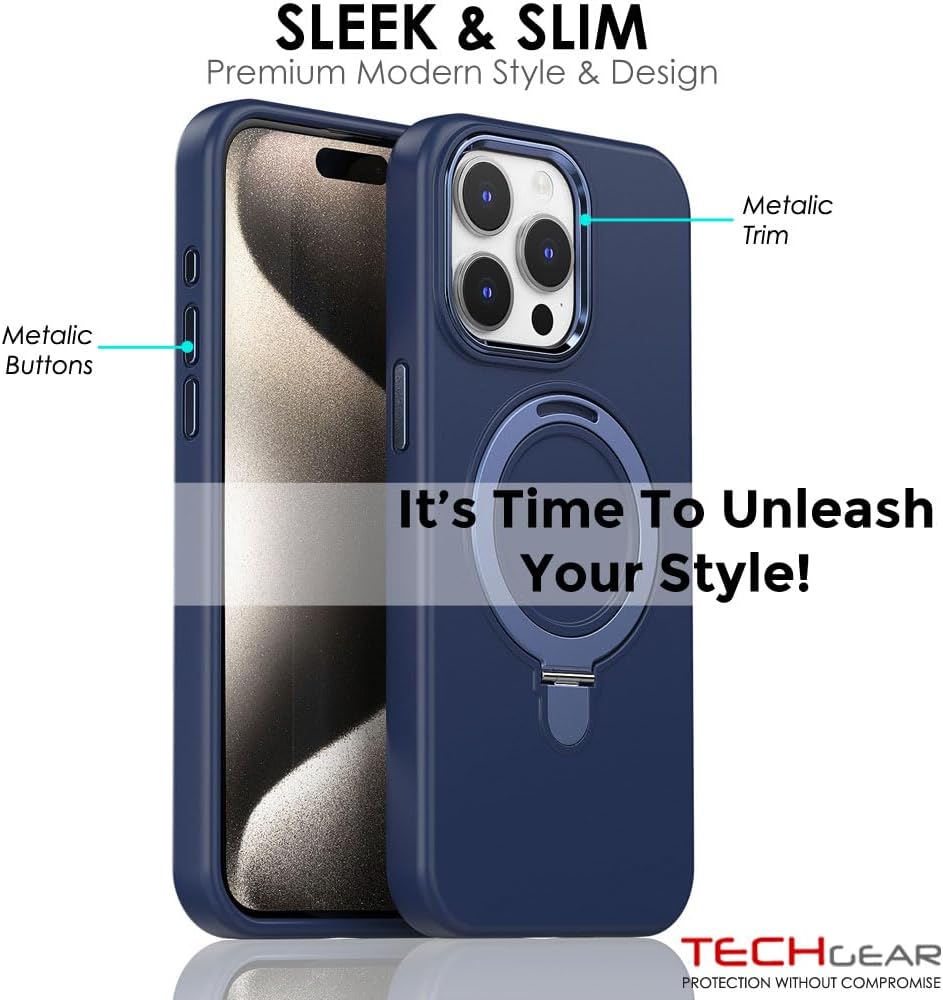 Premium Liquid Silicone Shockproof Anti-Scratch Magnetic Kickstand Case, Soft Microfibre Lining, Compatible with MagSafe Case for iPhone 15 Pro 6.1"