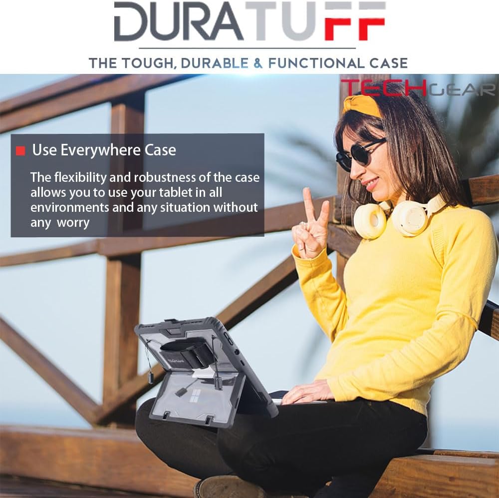 [DuraTUFF Case] Tough Rugged HEAVY DUTY Armour Shockproof Impact Case with Hand and Shoulder Strap & Stand Cover for Microsoft Surface Pro 4 5 6 7 7+