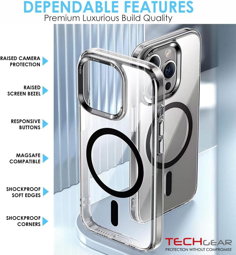 [Mag Fusion] Shockproof, Anti-Scratch, Slim & Light, Gel Bumper & Clear Hard Back Compatible with MagSafe Case Cover for iPhone 15 Pro Max 6.7"