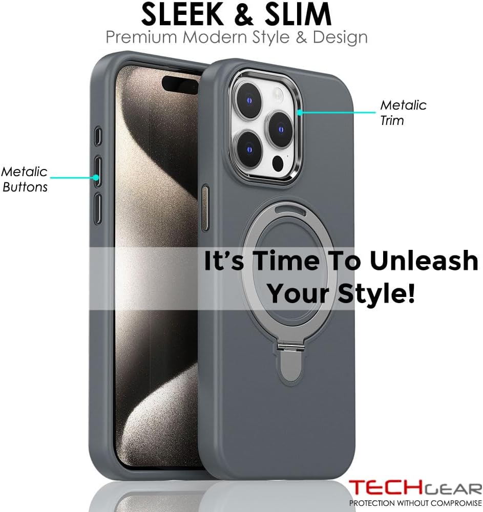 Premium Liquid Silicone Shockproof Anti-Scratch Magnetic Kickstand Case, Soft Microfibre Lining, Compatible with MagSafe Case for iPhone 15 Pro 6.1"