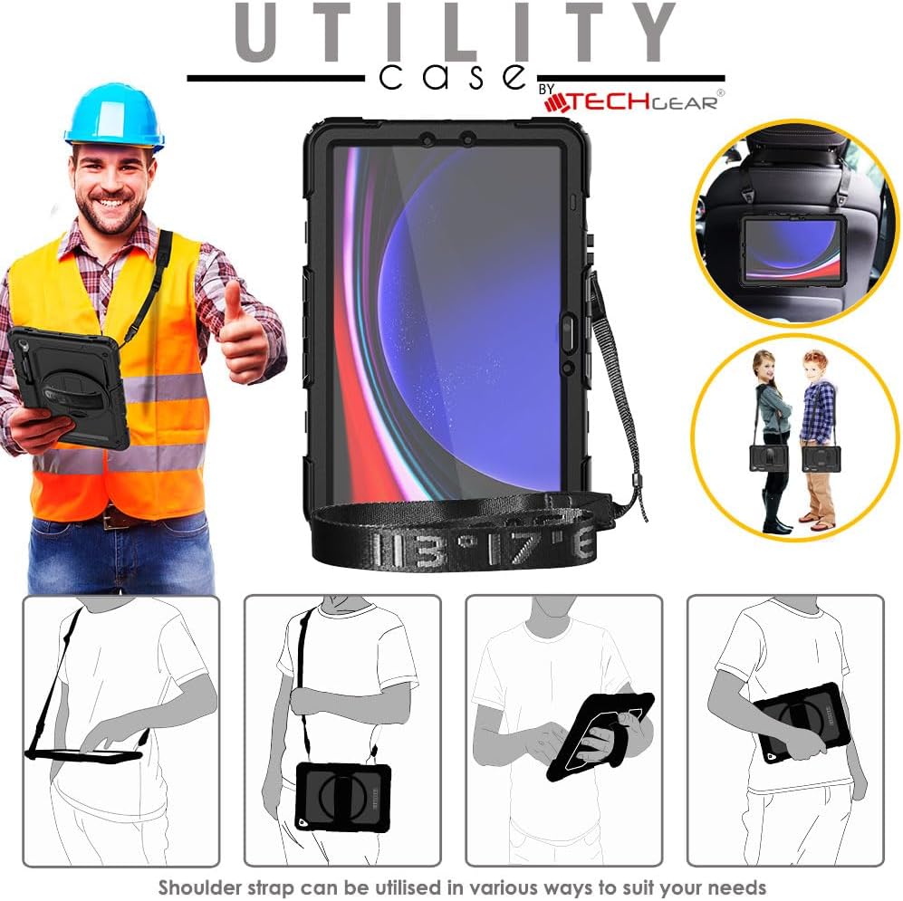 [UTILITY Case] Full Body Shockproof Case with Stand, Hand & Shoulder Strap for Samsung Galaxy Tab S9 FE 10.9" (SM-X510, SM-X516 Series)
