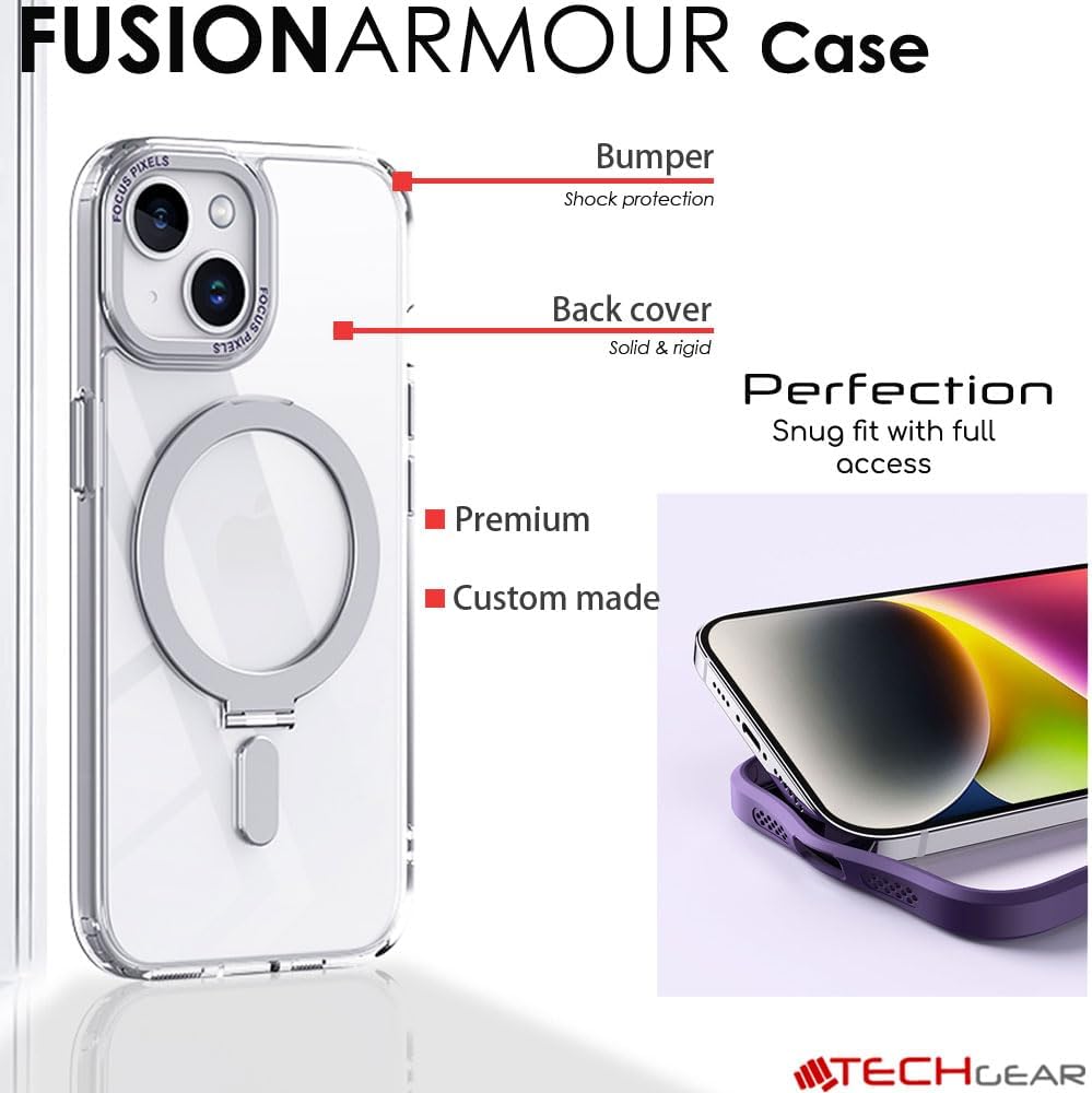 [Fusion Armour Ring] Premium Tough Protective Magnetic Ring Kickstand Case, MagSafe Case for iPhone 15 Plus 6.7"