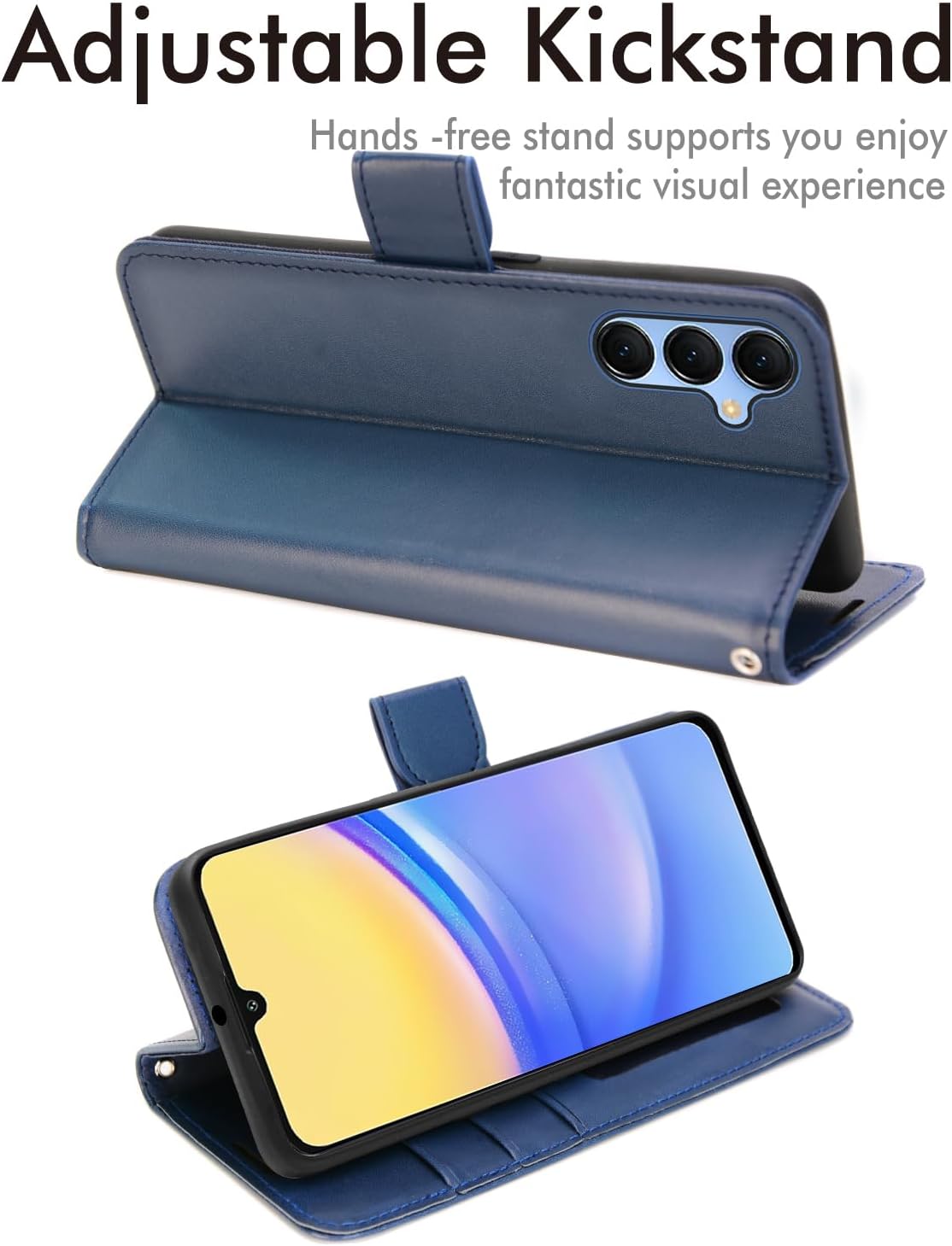 [Leather Wallet Case] Protective Cover with Cash & Card Holder, Stand and Wrist Strap For Samsung Galaxy A15 5g