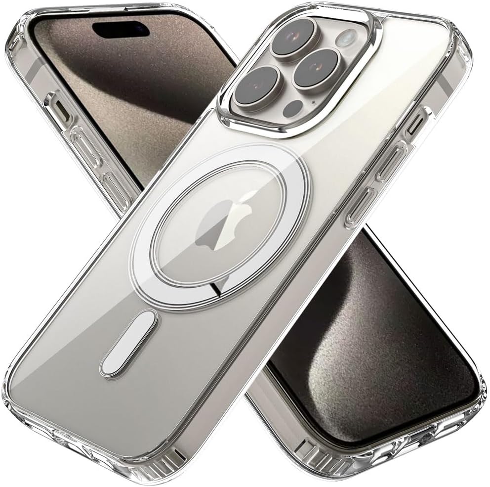 Apple iPhone 15 Pro Magnetic Case - Shockproof, Anti-Scratch, Slim & Light, Hybrid Drop Protection, Gel Bumper & Clear Hard Back MagSafe Case