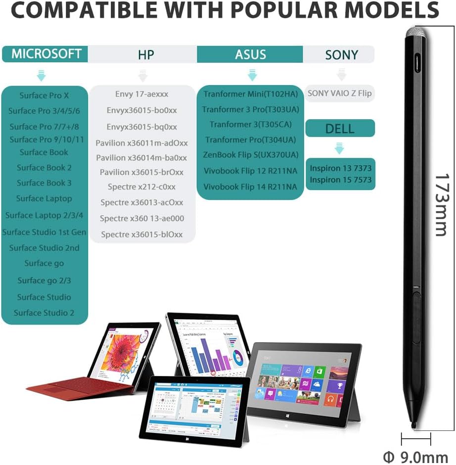 Stylus Pen for Microsoft Surface 2-in-1 [Magnetic] [Rechargeable] Pressure Sensitivity & Palm Rejection