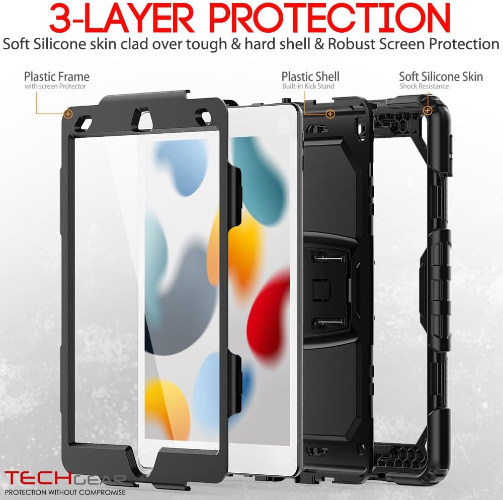 [ArmourSHIELD Case] Full Body Tough Rugged Case with Folding Stand & Screen Protector For Apple iPad 10.2" 2021/2020/2019 [9th/8th/7th Generation]