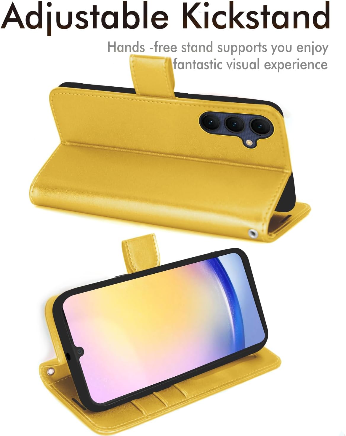 [Leather Wallet Case] Protective Cover with Cash & Card Holder, Stand and Wrist Strap For Samsung Galaxy A25 5G