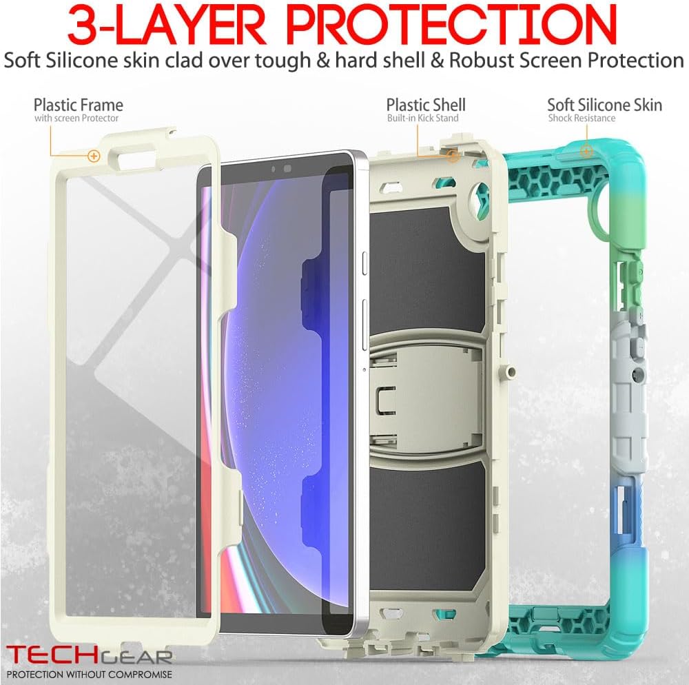 [ArmourSHIELD Case] Full Body Tough Rugged Case with Folding Stand & Screen Protector For Samsung Galaxy Tab A9 8.7" (SM-X110 / SM-X115)