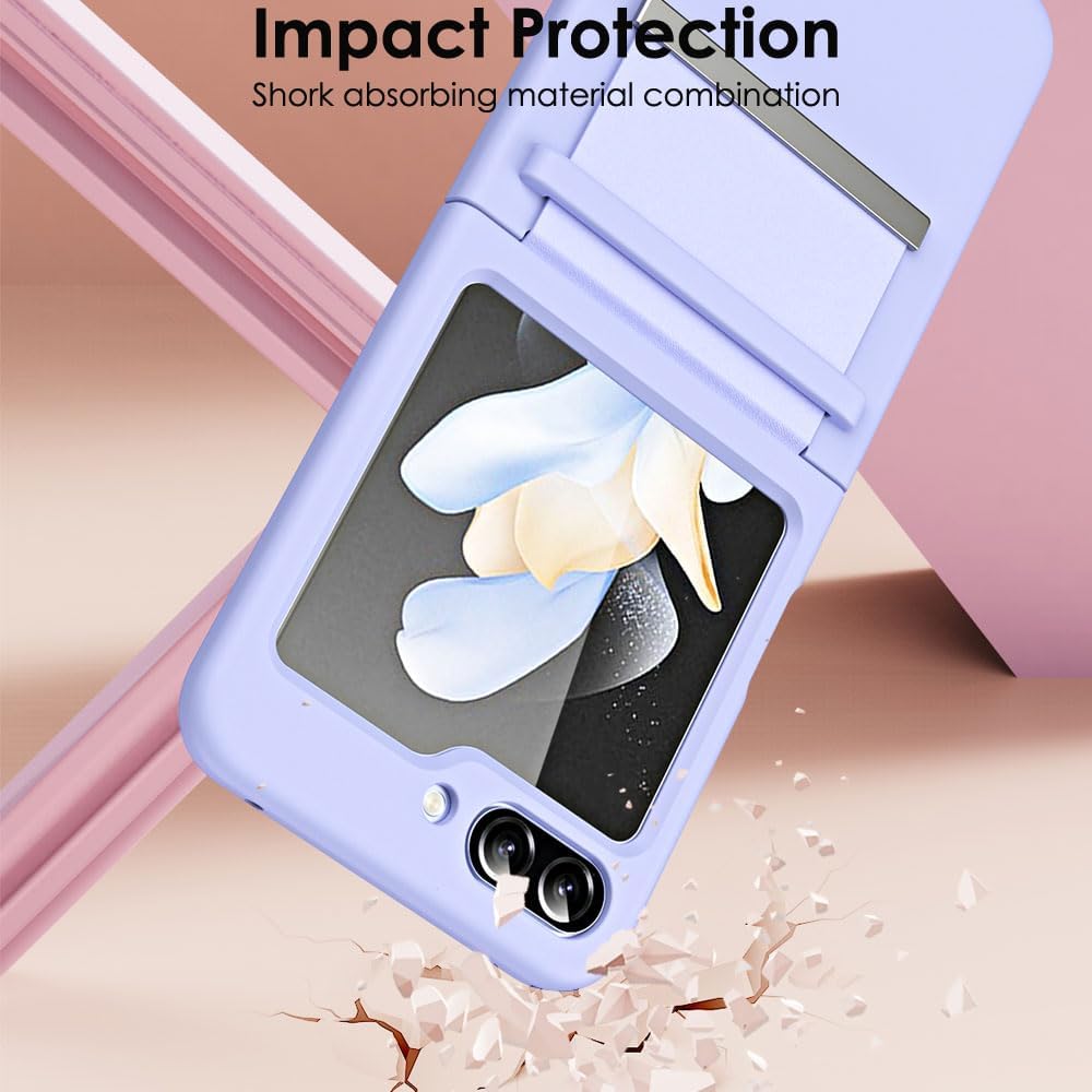Samsung Galaxy Z Flip 5 Screen Protector Case, Z Flip 5 Case with Stylish Leather Hinge & Metal Trim, Hard PC Shockproof [Screen Protector] Case