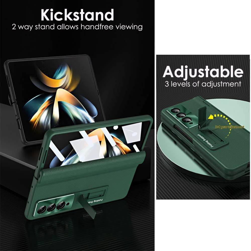 Samsung Galaxy Z Fold 5 Case Screen Protector Phone Case with Hinge Protection, Leather Fit Cover with Built-in Glass Screen Protector & Kickstand