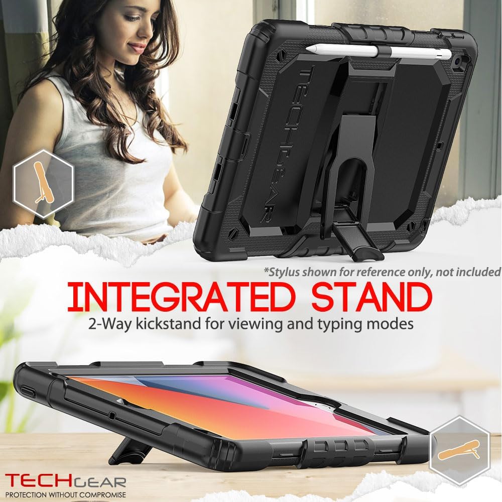 [ArmourSHIELD Case] Full Body Tough Rugged Case with Folding Stand & Screen Protector For Apple iPad 10.2" 2021/2020/2019 [9th/8th/7th Generation]