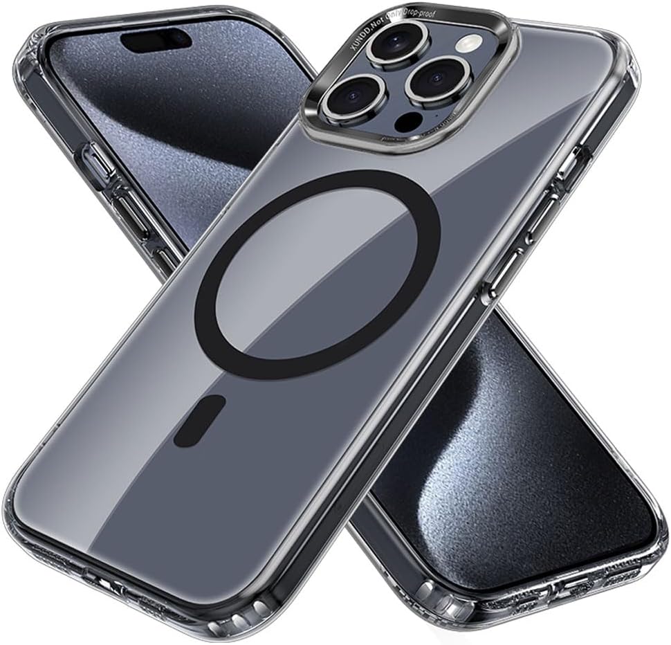 [Mag Fusion] Shockproof, Anti-Scratch, Slim & Light, Gel Bumper & Clear Hard Back Compatible with MagSafe Case Cover for iPhone 15 Pro Max 6.7"