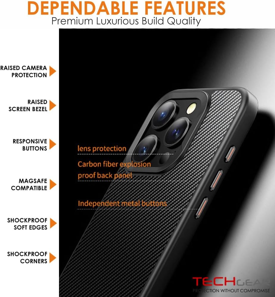 [Carbon Fibre Detail] Shockproof, Anti-Scratch, Slim Hybrid Gel Bumper Case with Hard Back Compatible with MagSafe Cover for iPhone 15 Pro 6.1"