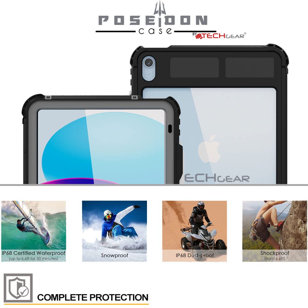 TECHGEAR iPad A16 Waterproof Case 11th Generation (11" / 2025) & iPad 10th Gen 10.9 inch – Poseidon Rugged Shockproof Cover with Screen Protector, Stand, Shoulder & Hand Strap
