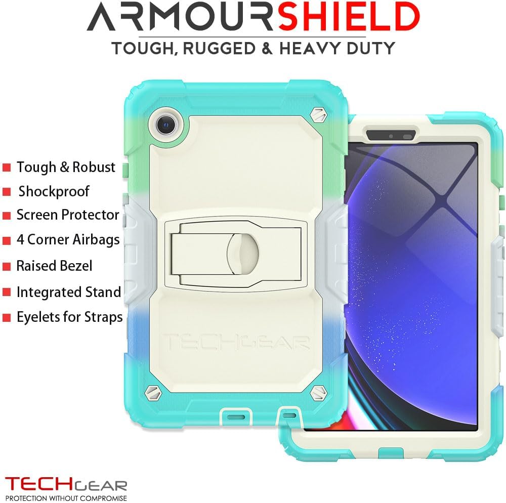 [ArmourSHIELD Case] Full Body Tough Rugged Case with Folding Stand & Screen Protector For Samsung Galaxy Tab A9 8.7" (SM-X110 / SM-X115)