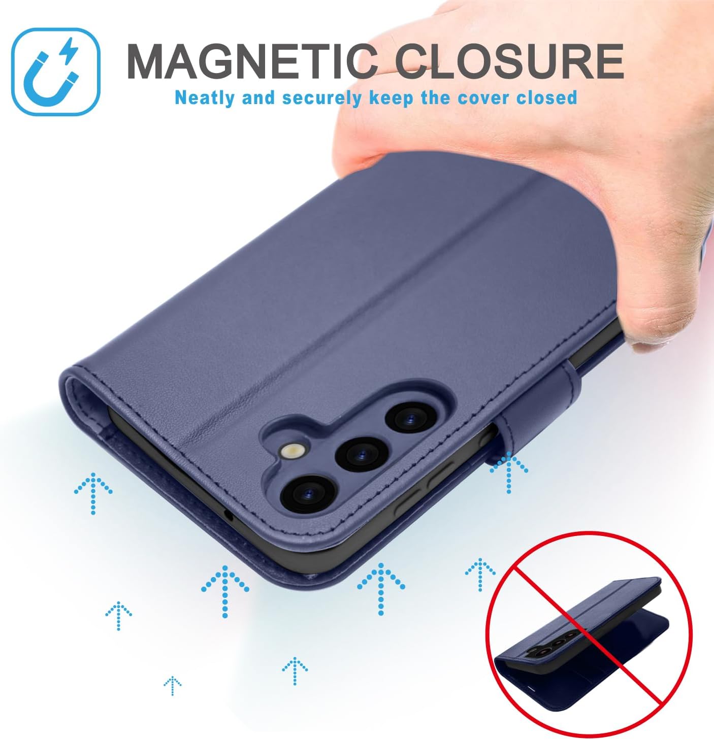 [Leather Wallet Case] Genuine Leather [RFID Blocking] Magnetic Flip Case with Card & Slots and Stand For Samsung Galaxy S24 Plus