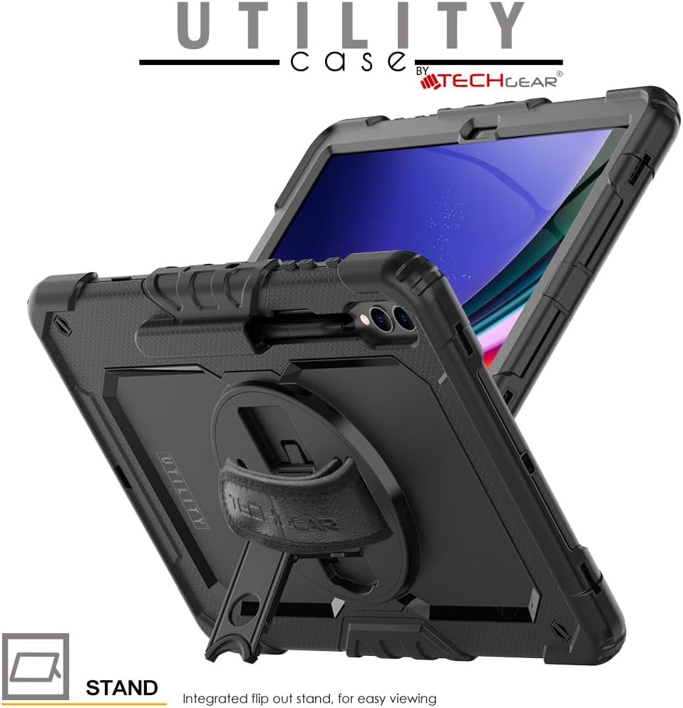 [UTILITY Case] Full Body Shockproof Case with Stand, Hand & Shoulder Strap for Samsung Galaxy Tab S9 Plus 12.4" (SM-X810, SM-X816 Series)