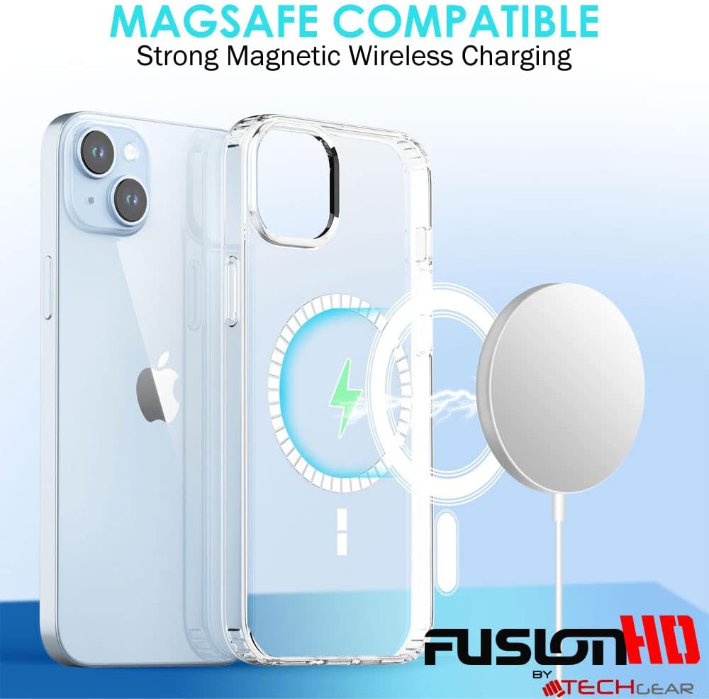iPhone 15 Magnetic Case [Fusion HD] Shockproof, Anti-Scratch, Slim & Light, Hybrid Drop Protection, Gel Bumper & Clear Hard Back MagSafe Case Cover