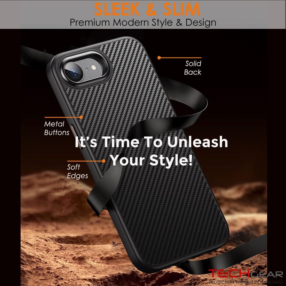 [Carbon Fibre Detail] iPhone 16e Ultra Magnetic Shockproof Slim Case with Tough Hard Back Compatible with MagSafe